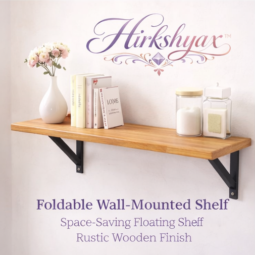 Hirkshyax™ Foldable Wall-Mounted Shelf – Space-Saving Floating Shelf with Rustic Wooden Finish