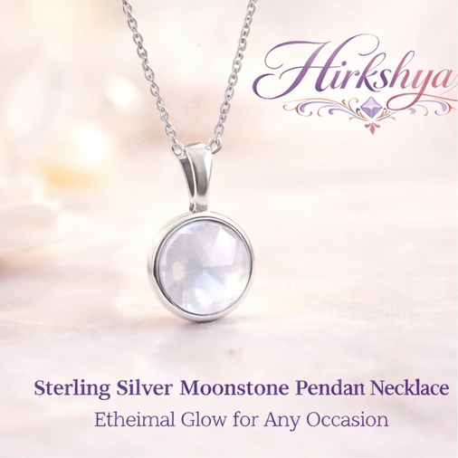 Hirkshyax™ Sterling Silver Moonstone Pendant Necklace – Ethereal Glow for Any Occasion