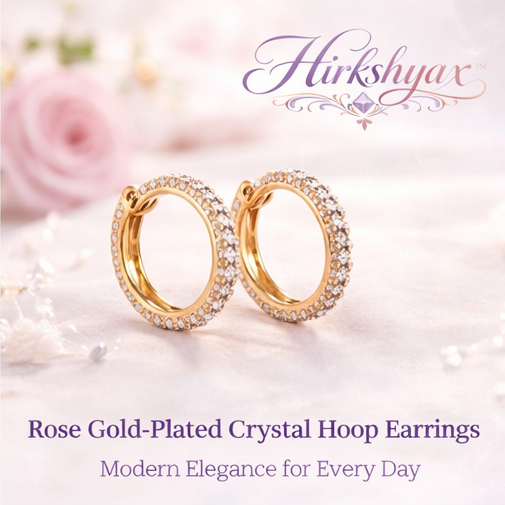 Hirkshyax™ Rose Gold-Plated Crystal Hoop Earrings – Modern Elegance for Every Day